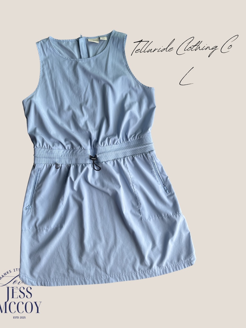 Light Blue Sleeveless Drawstring Dress - L